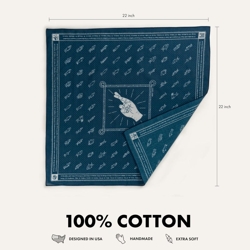WHTE MOSS Bandana â€“ 100% Cotton Kerchief, Soft Outdoor Head Scarf for Men & Women (Lucky Angler Blue) - Image 2