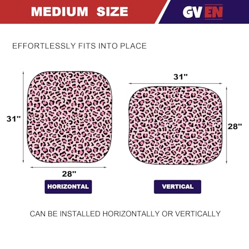 Güvenç Gven Windshield Sun Shade 2pcs with Bonus Pink Car Sunshade for Front Window Shades 2025 Technology Reflect UV and Heat Sun Visor Automotive Accessories Interior Sun Protection Pink Leopard M - Image 3