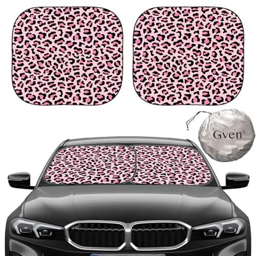 Güvenç Gven Windshield Sun Shade 2pcs with Bonus Pink Car Sunshade for Front Window Shades 2025 Technology Reflect UV and Heat Sun Visor Automotive Accessories Interior Sun Protection Pink Leopard M - Image 1