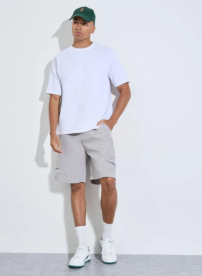 ستايلي Grey Solid Drawstring Cargo Shorts