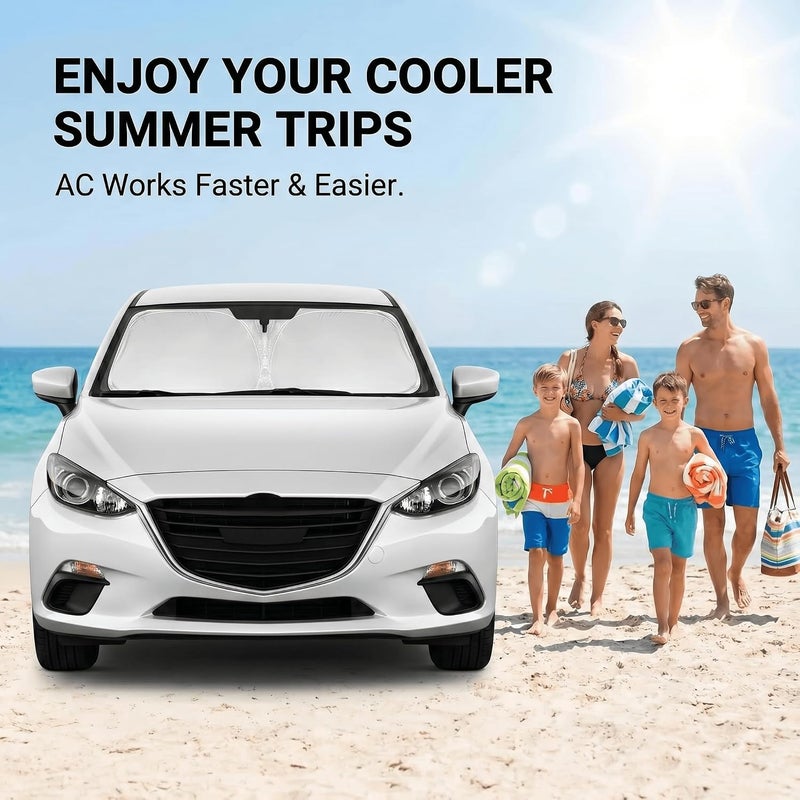 AuyNeas Windshield Sun Shade for Mazda 3 2014-2018 Double Layer 240T Front Window Shade Custom Fit Mazda 3 Sun Visor Foldable Shade Blocks UV Rays Summer Must Have Car Accessories - Image 4