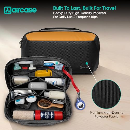 AirCase Multipurpose Toiletry Bag Pouch for Men & Women,Travel Organizer Pouch for Shaving & Makeup Kit, Cosmetic Accessories & Gadgets|10 Compartments,Premium 1680D Polyester, Water-Resistant(Yellow) - Image 4