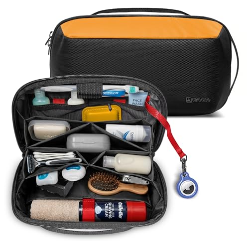 AirCase Multipurpose Toiletry Bag Pouch for Men & Women,Travel Organizer Pouch for Shaving & Makeup Kit, Cosmetic Accessories & Gadgets|10 Compartments,Premium 1680D Polyester, Water-Resistant(Yellow) - Image 1