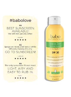 Babo Botanicals Sheer Zinc Continuous Spray Sunscreen Spf 30 With 100% Mineral Active, Nonnano, Waterresistant, Reeffriendly, Fragrancefree, Vegan, For Babies, Kids Or Sensitive Skin 6 Oz.  - Image 4