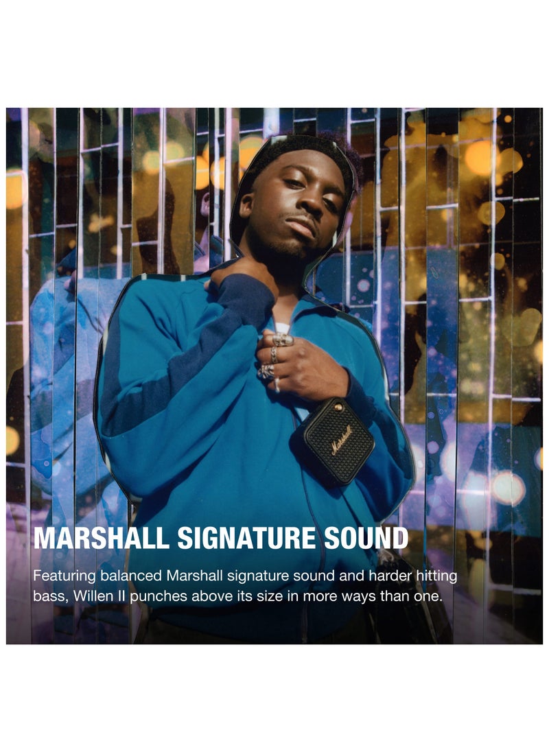 Marshall - Willen II Wireless Bluetooth Speaker, over 17+ Hours Playtime, Dust and Waterproof Design (Black and Brass) - Image 1