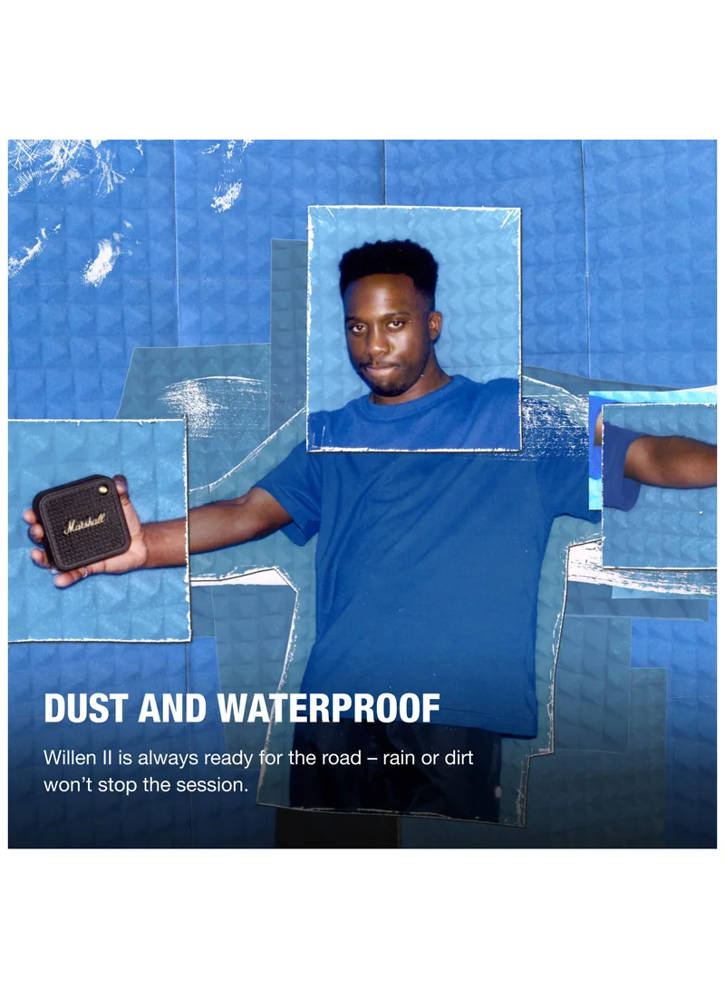 Marshall Willen II Wireless Bluetooth Speaker, over 17+ Hours Playtime, Dust and Waterproof Design (Black and Brass)