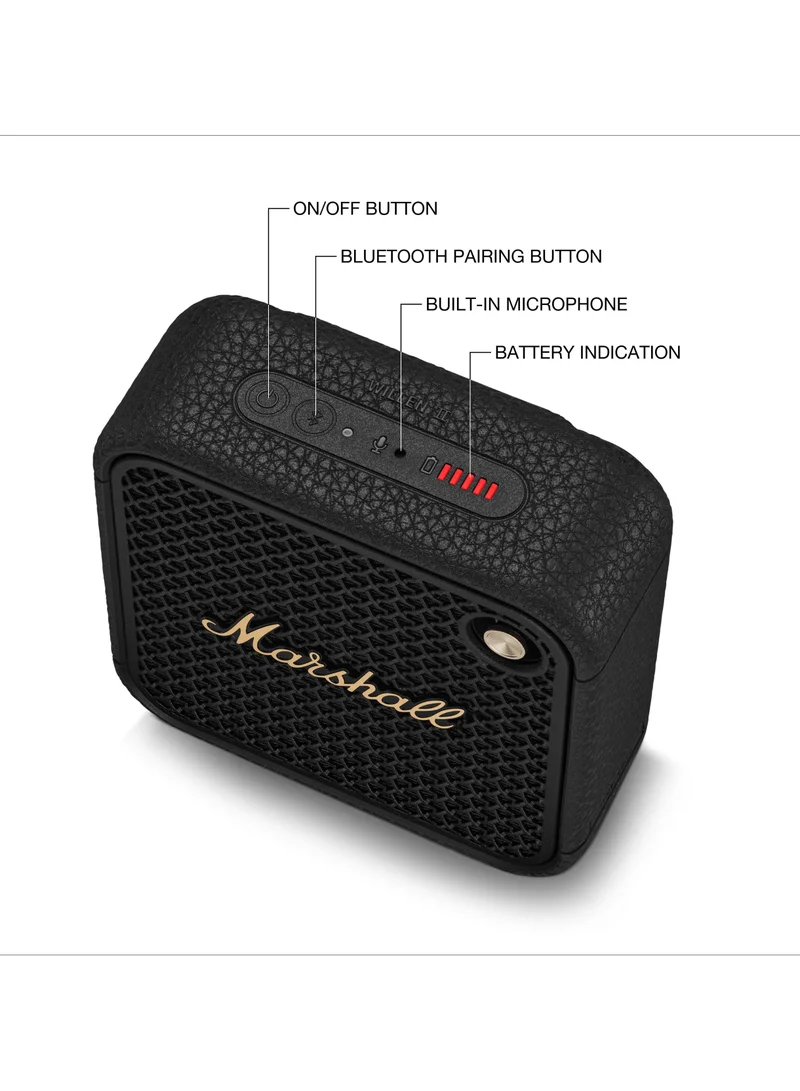 Marshall Willen II Wireless Bluetooth Speaker, over 17+ Hours Playtime, Dust and Waterproof Design (Black and Brass)