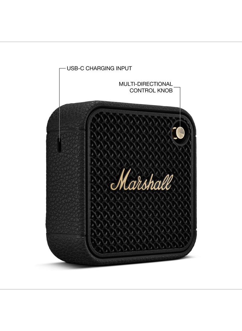 Marshall - Willen II Wireless Bluetooth Speaker, over 17+ Hours Playtime, Dust and Waterproof Design (Black and Brass) - Image 1