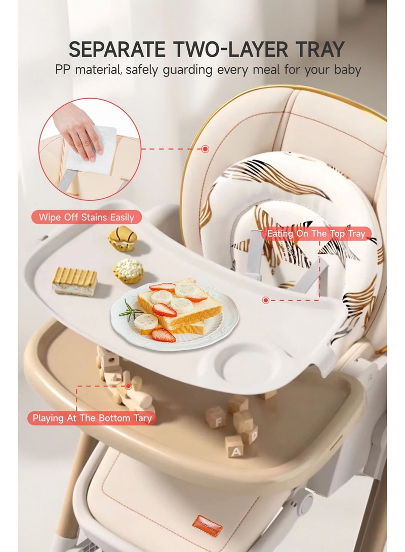 AL-WAHA AL-ZHABIA Baby High Chair | 5-Level Adjustable Foldable High Chair with Wheels & Double Trays | 4-Position Reclining Seat & 3-Stage Footrest | Safe Feeding Chair for Infants 6M-3 Years - Image 5
