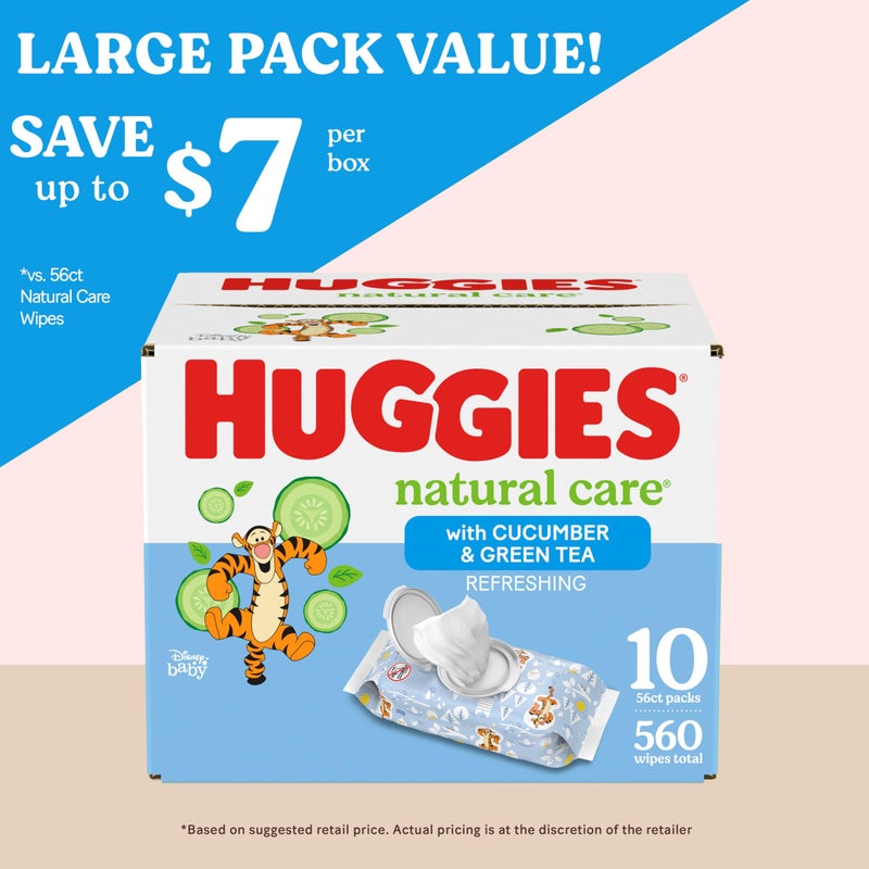 Huggies Natural Care Refreshing Baby Wipes, Hypoallergenic, Scented, 10 Flip-Top Packs (560 Wipes Total), Packaging May Vary - Image 2