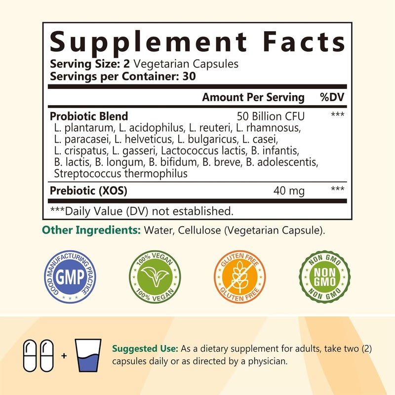 NatureMyst بروبيوتيك 50 مليار لكل حصة 18 سلالة بروبيوتيك 60 كبسولة نباتية خالية من الكائنات المعدلة وراثيًا وخالية من الغلوتين - Image 2