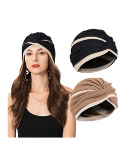 Turbans for Women, 2 Pcs Soft Pre Tied Knot Turban Head Wraps, Women Turban Cap Twisted Braid Head Wrap Sleep Hat Headscarf Beanie Hair Loss Cap