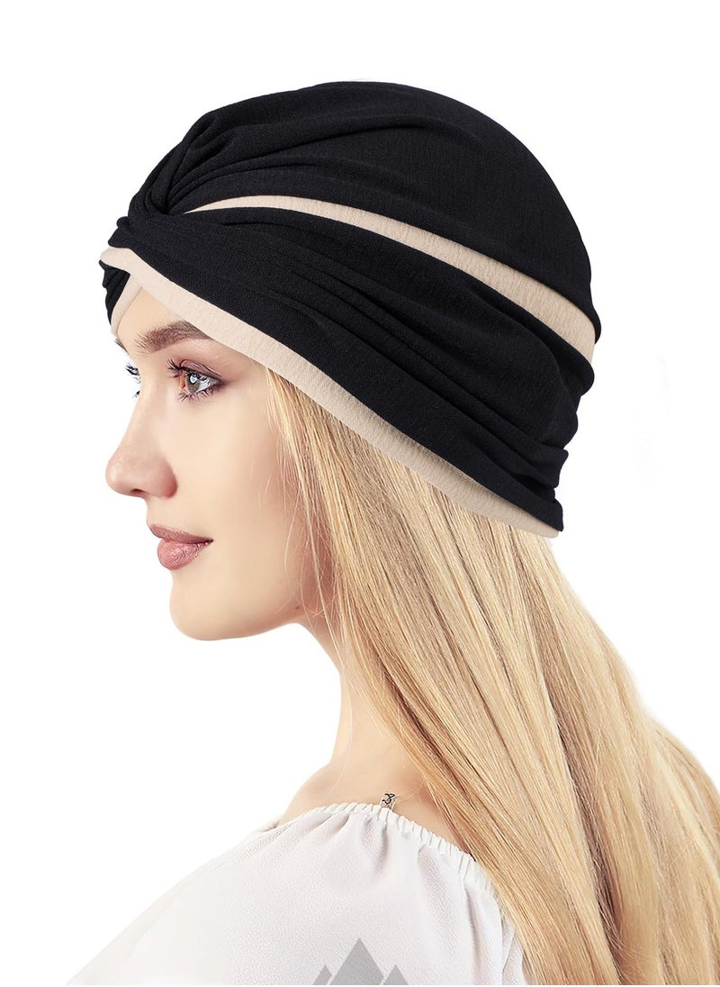 Excefore - Turbans for Women, 2 Pcs Soft Pre Tied Knot Turban Head Wraps, Women Turban Cap Twisted Braid Head Wrap Sleep Hat Headscarf Beanie Hair Loss Cap - Image 1