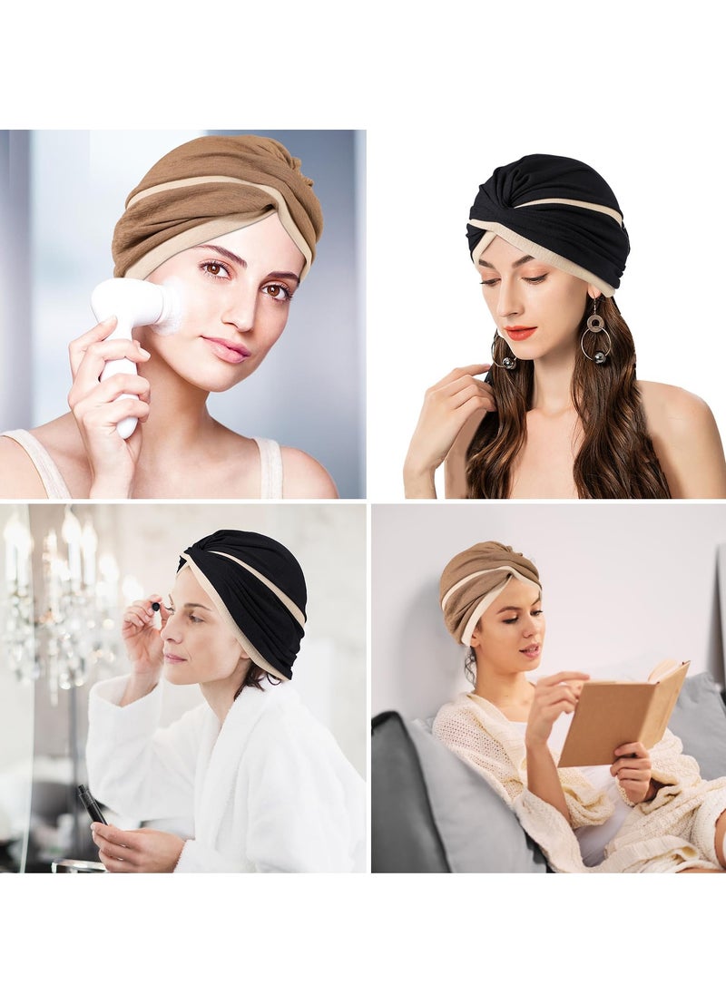 Excefore - Turbans for Women, 2 Pcs Soft Pre Tied Knot Turban Head Wraps, Women Turban Cap Twisted Braid Head Wrap Sleep Hat Headscarf Beanie Hair Loss Cap - Image 1