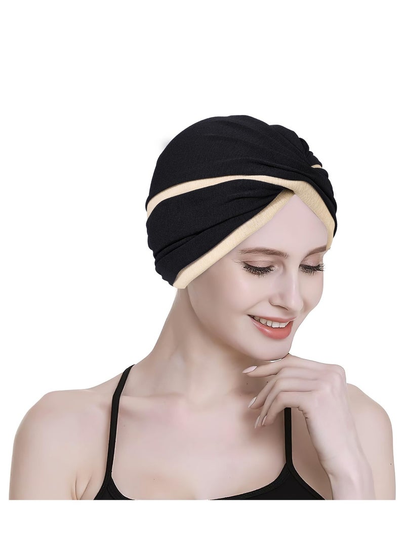 Excefore - Turbans for Women, 2 Pcs Soft Pre Tied Knot Turban Head Wraps, Women Turban Cap Twisted Braid Head Wrap Sleep Hat Headscarf Beanie Hair Loss Cap - Image 1