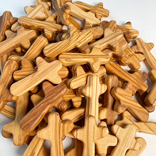 Kintyno 30 Pieces Small Olive Wood Holding Crosses 256in Portable Prayer Cross With Certificate and Pocket - Image 3