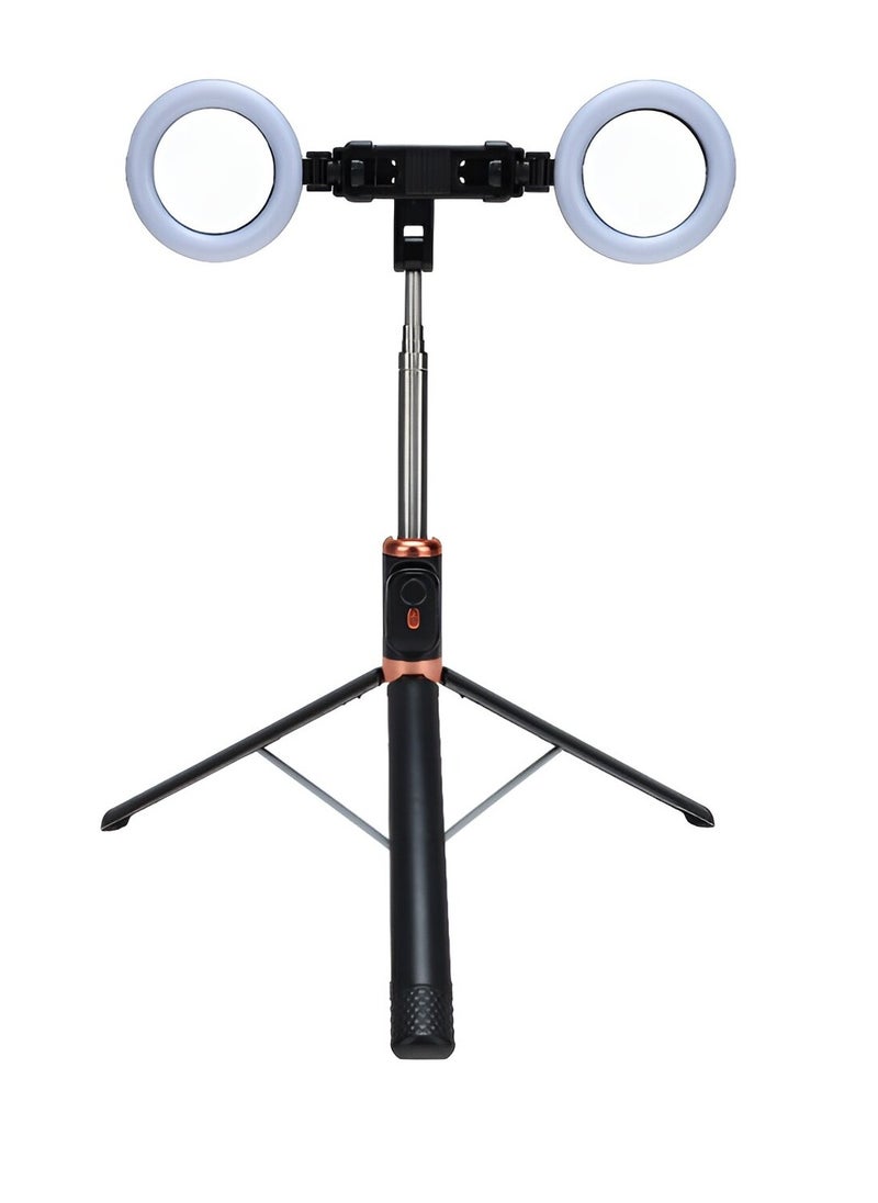Generic - Selfie Stick Tripod With Two LED Ring Fill Lights Extendable Bluetooth With Remote - Image 1