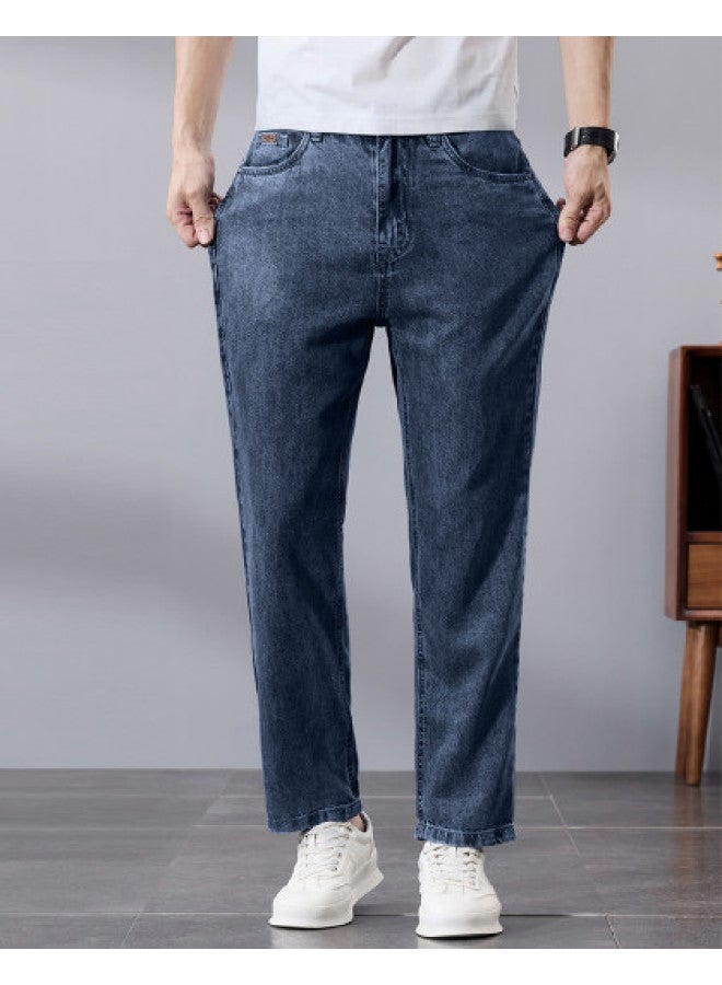Tucano Vintage Casual Straight Leg Jeans For Men - Versatile Solid Color Simple Stretch Comfortable Slimming Trendy Ankle-length Jeans - Image 1