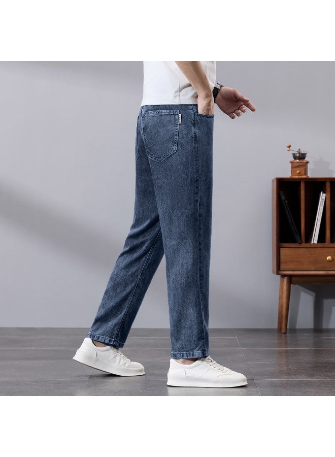 Tucano Vintage Casual Straight Leg Jeans For Men - Versatile Solid Color Simple Stretch Comfortable Slimming Trendy Ankle-length Jeans - Image 4