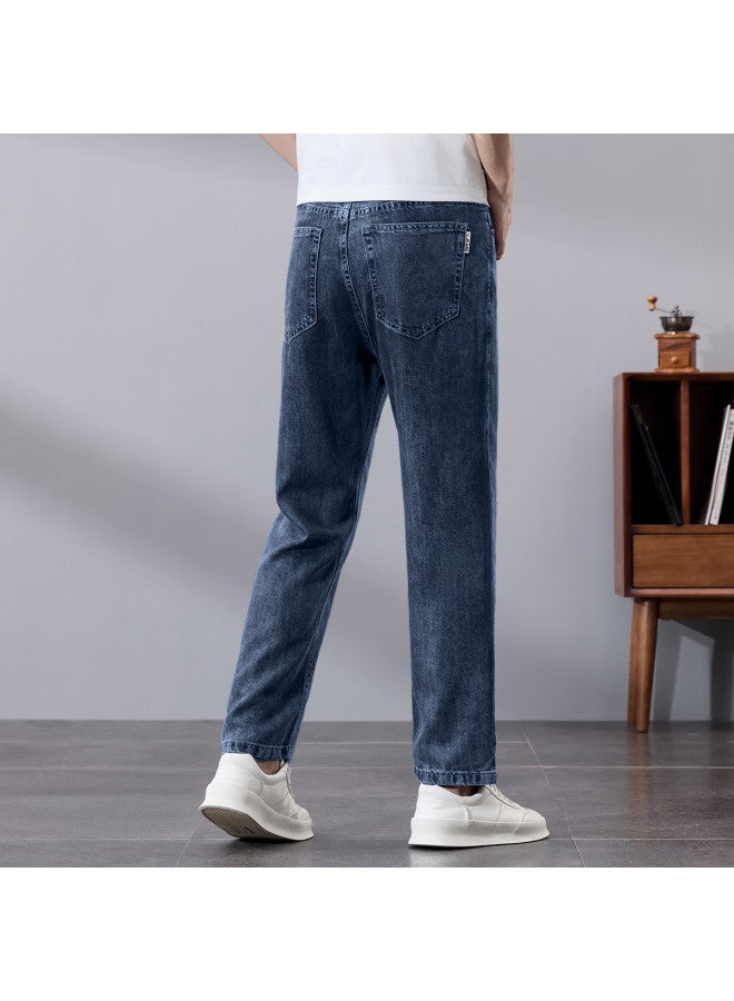 Tucano Vintage Casual Straight Leg Jeans For Men - Versatile Solid Color Simple Stretch Comfortable Slimming Trendy Ankle-length Jeans - Image 5