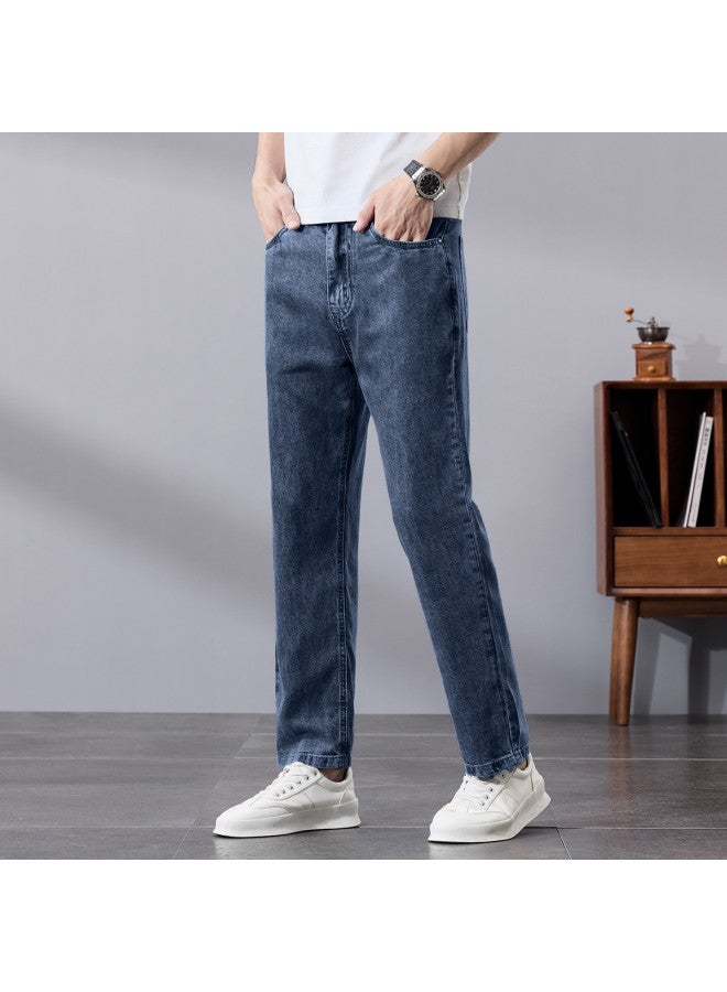 Tucano Vintage Casual Straight Leg Jeans For Men - Versatile Solid Color Simple Stretch Comfortable Slimming Trendy Ankle-length Jeans - Image 3