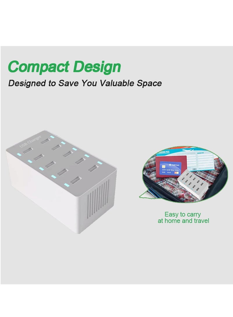 SYOSI 10 Port 50W USB Charging Station, USB Charger Hub with Rapid Charging Safety Auto Detect, Family Device Organizer, Smart USB Ports for iPhones, iPads, Samsung, Google, Tablet - Image 4