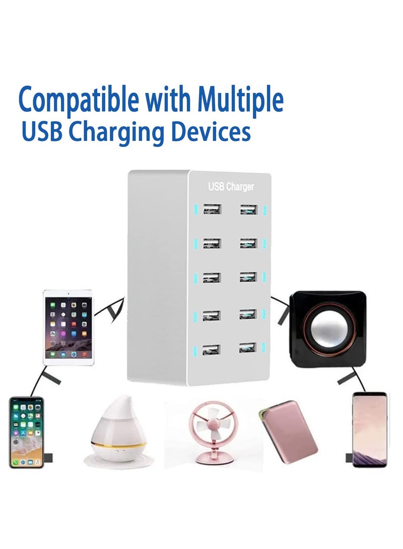 SYOSI 10 Port 50W USB Charging Station, USB Charger Hub with Rapid Charging Safety Auto Detect, Family Device Organizer, Smart USB Ports for iPhones, iPads, Samsung, Google, Tablet - Image 5