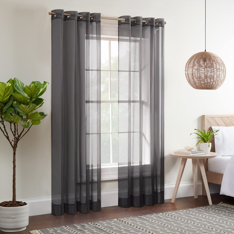Eclipse Kiara Modern Sheer Voile Light Filtering Grommet Window Curtains for Bedroom (2 Panels)  54 in x 95 in  Grey - Image 5