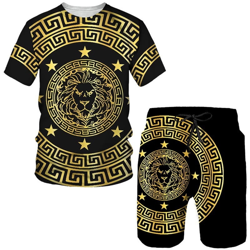 European Code Hawaii Seaside 3D Printing Men'S Casual Loose Suit Beach Short Sleeve Shorts - Image 1