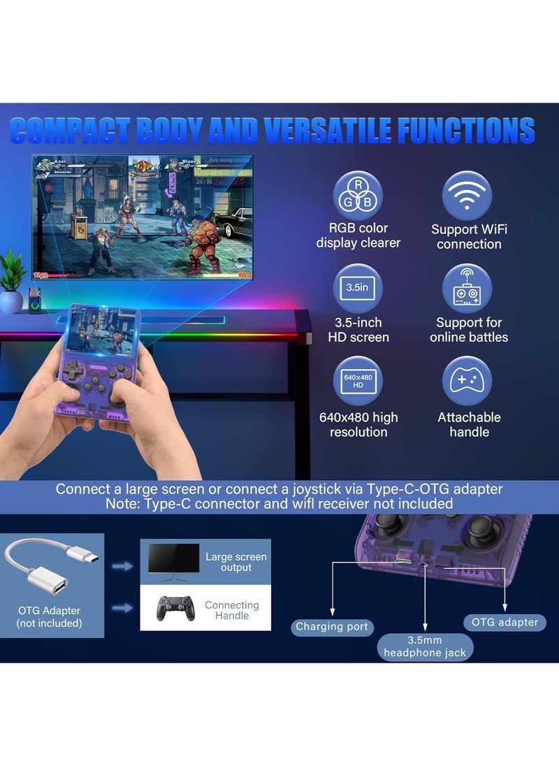 LAESO 15000 Games in 1 Handheld Game Console,3.5-Inch IPS Screen Retro Gaming Console,15000+Classic Games, 3800mAh,20＋Mainstream Emulator,Built-in 256G TF Card, Support HDMI and TV Output(Purple)  - Image 4