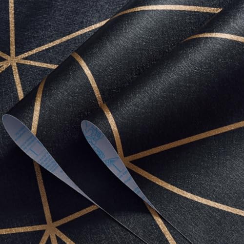 Yancorp 17.4"x118" Wallpaper Peel and Stick Modern Matte Stripe Gold and Black Wallpaper Self-Adhesive Removable Contact Paper for Kitchen Bedroom Countertop Wall Vinyl - Image 3