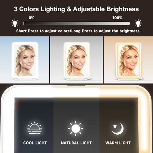 Mocado LED Foldable Travel Makeup Mirror - 5x7 inches 3 Colors Light Modes USB Rechargeable Touch Screen, Portable Tabletop Cosmetic Mirror for Travel, Cosmetic, Office (White) - Image 5