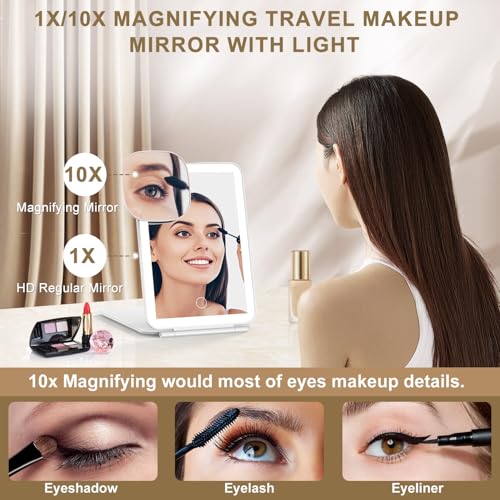 Mocado LED Foldable Travel Makeup Mirror - 5x7 inches 3 Colors Light Modes USB Rechargeable Touch Screen, Portable Tabletop Cosmetic Mirror for Travel, Cosmetic, Office (White) - Image 2