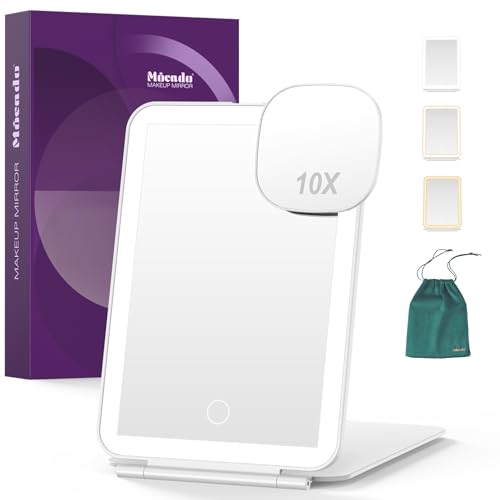 Mocado LED Foldable Travel Makeup Mirror - 5x7 inches 3 Colors Light Modes USB Rechargeable Touch Screen, Portable Tabletop Cosmetic Mirror for Travel, Cosmetic, Office (White) - Image 1