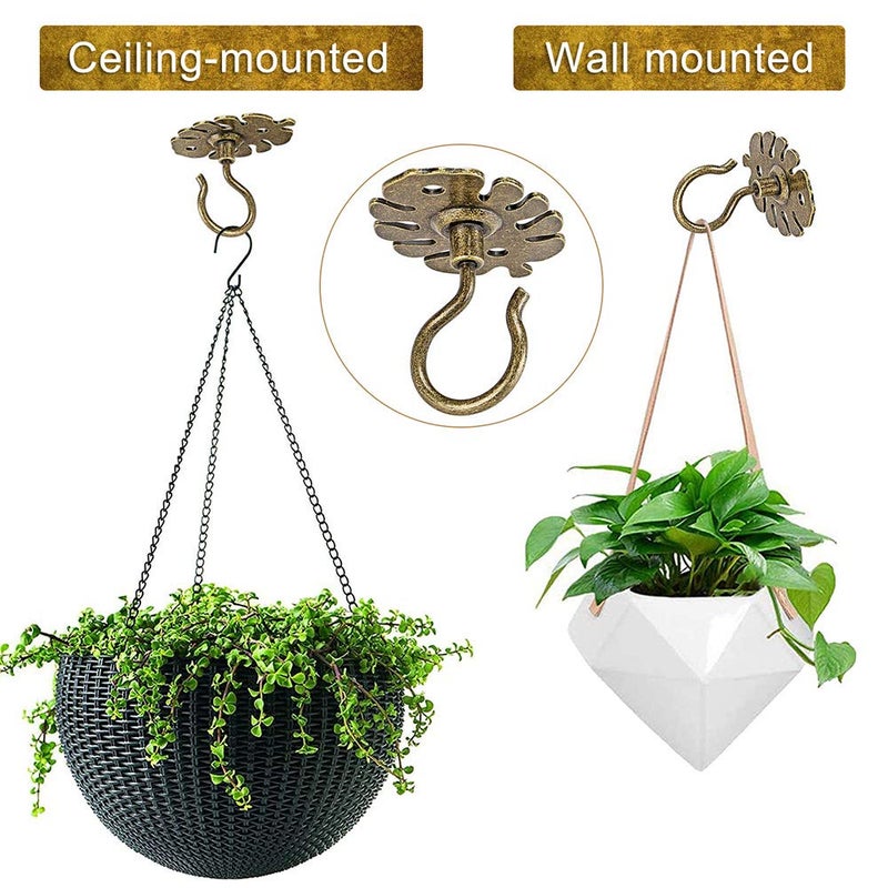Dolibest Wall Mount Ceiling Hooks,Plant Hooks for Ceiling Metal Plant Bracket Iron Wall Mount Lanterns Hangers Hooks for Hanging Plants Lights, Outdoor Wire, Fairy Lights, Wind Chimes, Bronze(2PCS) - Image 2