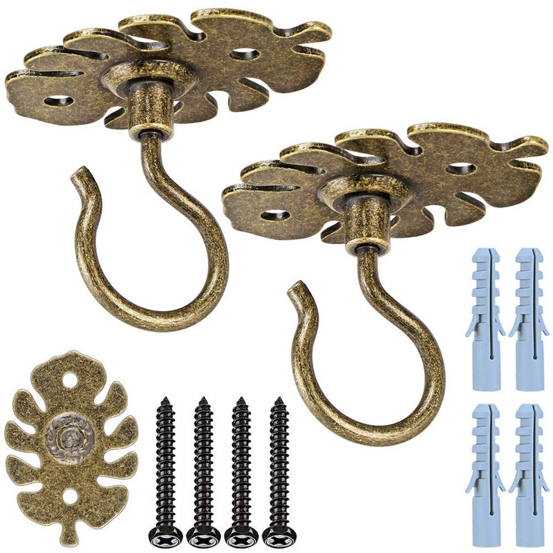 Dolibest Wall Mount Ceiling Hooks,Plant Hooks for Ceiling Metal Plant Bracket Iron Wall Mount Lanterns Hangers Hooks for Hanging Plants Lights, Outdoor Wire, Fairy Lights, Wind Chimes, Bronze(2PCS) - Image 1