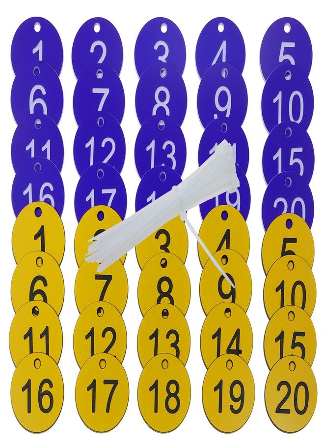 ONLYKXY 2set Plastic Number Tag 1-20 Numbered Marking Identification Hang Tags Luggage Labels ID Tag with Rings for Organized Coded Key Box Cabinet Plant Coding Tag (Navy Blue & Yellow) - Image 1