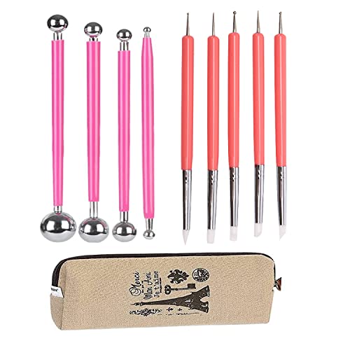 Ecjiuyi 4PCS DoubleEnded Metal Ceramic Clay Ball Stylus Dotting Tools and 5PCS 2 Way Silicone Polymer and Embossing Paper Flower Indentation Tool for Drawing - Image 1