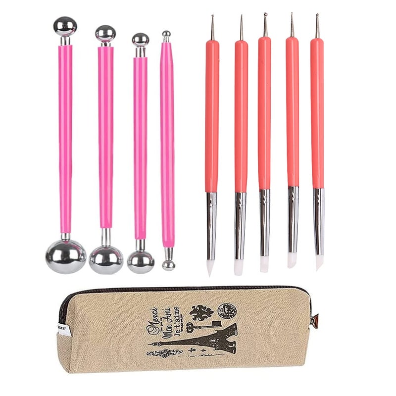 Ecjiuyi 4PCS DoubleEnded Metal Ceramic Clay Ball Stylus Dotting Tools and 5PCS 2 Way Silicone Polymer and Embossing Paper Flower Indentation Tool for Drawing - Image 3