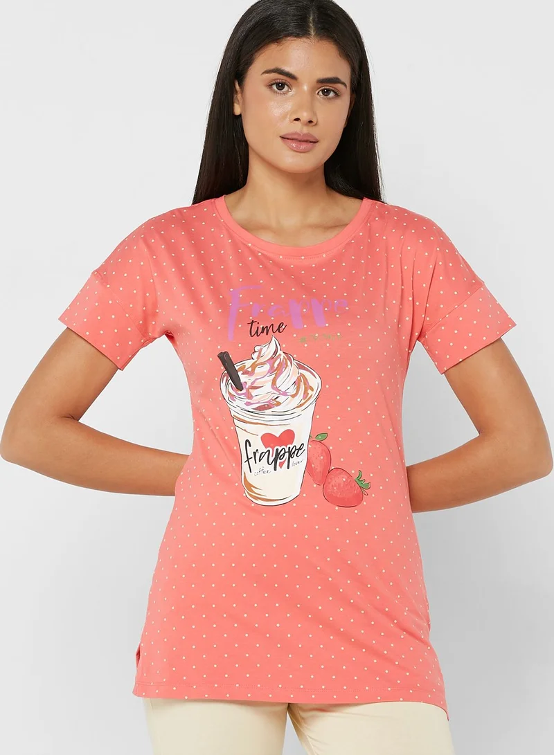 Sweet Dreams Round Neck Graphic T-Shirt & Pyjama Set