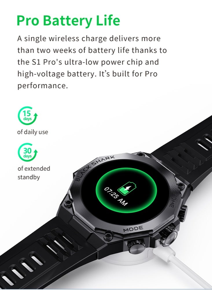 BLACK SHARK - S1 PRO Smart Watch 1.43 Inch AMOLED Screen IP68 Waterproof Support Chat GPT Health Monitoring Wireless Charging, 10-15 Day Battery Life, 150 Watch Faces - Image 1