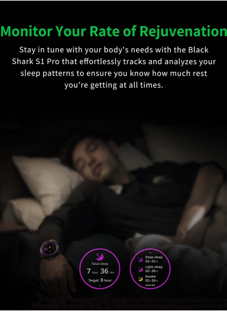 BLACK SHARK - S1 PRO Smart Watch 1.43 Inch AMOLED Screen IP68 Waterproof Support Chat GPT Health Monitoring Wireless Charging, 10-15 Day Battery Life, 150 Watch Faces - Image 1