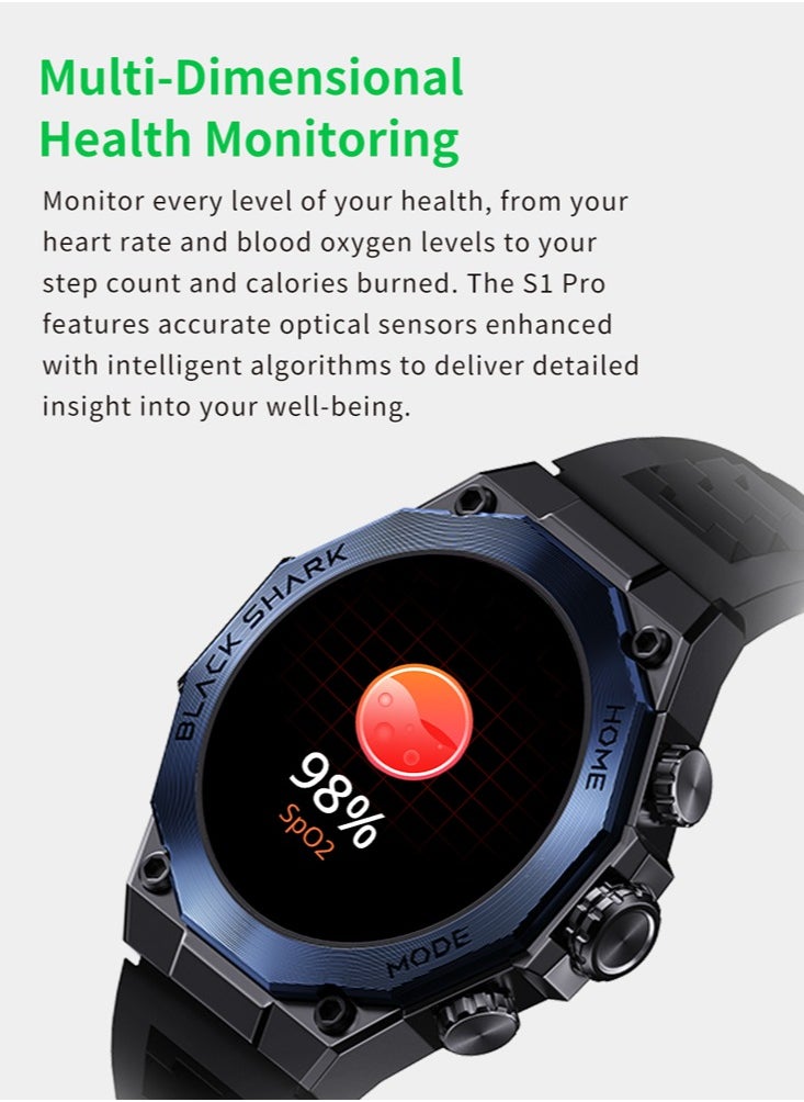 BLACK SHARK - S1 PRO Smart Watch 1.43 Inch AMOLED Screen IP68 Waterproof Support Chat GPT Health Monitoring Wireless Charging, 10-15 Day Battery Life, 150 Watch Faces - Image 1