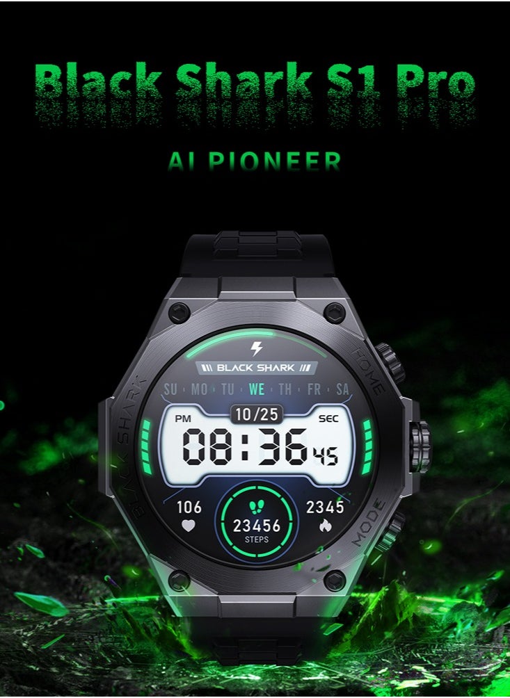 BLACK SHARK - S1 PRO Smart Watch 1.43 Inch AMOLED Screen IP68 Waterproof Support Chat GPT Health Monitoring Wireless Charging, 10-15 Day Battery Life, 150 Watch Faces - Image 1