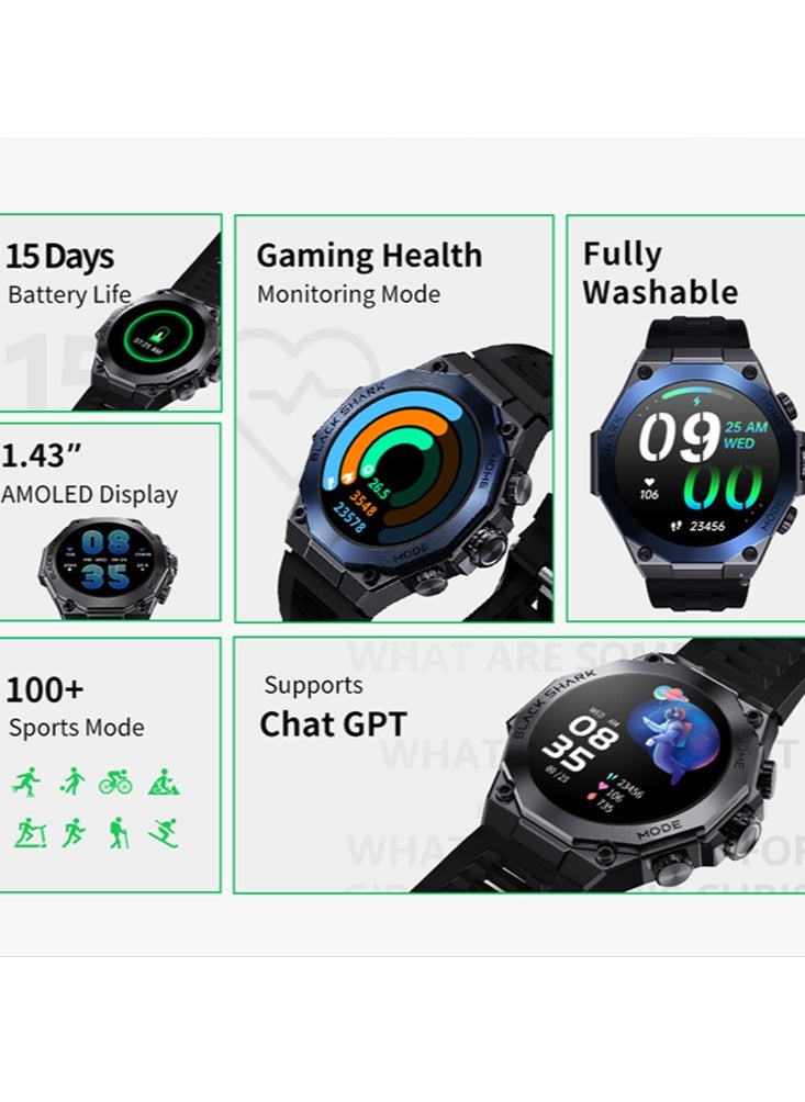 BLACK SHARK - S1 PRO Smart Watch 1.43 Inch AMOLED Screen IP68 Waterproof Support Chat GPT Health Monitoring Wireless Charging, 10-15 Day Battery Life, 150 Watch Faces - Image 1