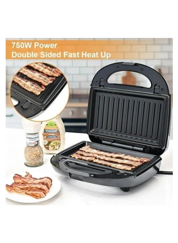 ORBIT Sandwich Maker & Waffle Maker, 7-in-1 Toaster Sandwich Maker with Non-stick Removable Plates, 750W Electric Panini Press Grill Breakfast for Grilled Cheese/Donuts/Steak, Black - Image 3