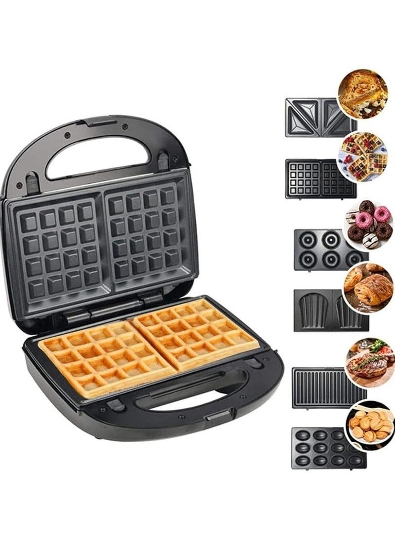 ORBIT Sandwich Maker & Waffle Maker, 7-in-1 Toaster Sandwich Maker with Non-stick Removable Plates, 750W Electric Panini Press Grill Breakfast for Grilled Cheese/Donuts/Steak, Black - Image 1