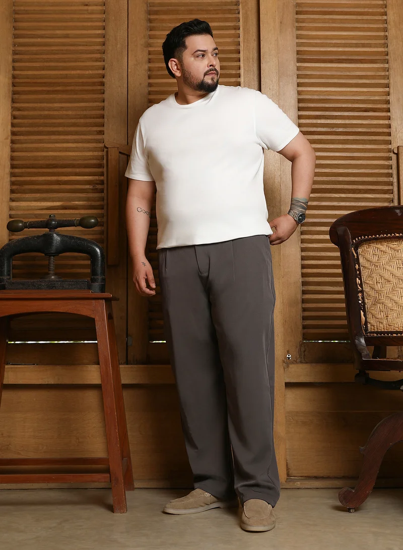 Instafab Plus Instafab Plus Men's Charcoal Black Straight Pleated Trousers For Casual Wear | Mid-Rise | Straight Fit | Drawstring Closure | Plus Size Trousers Crafted With Comfort Fit For Everyday Wear