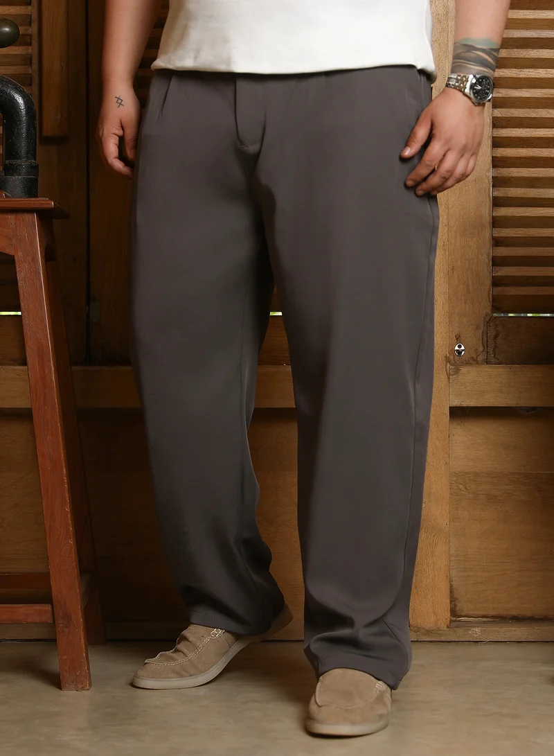 Instafab Plus Instafab Plus Men's Charcoal Black Straight Pleated Trousers For Casual Wear | Mid-Rise | Straight Fit | Drawstring Closure | Plus Size Trousers Crafted With Comfort Fit For Everyday Wear
