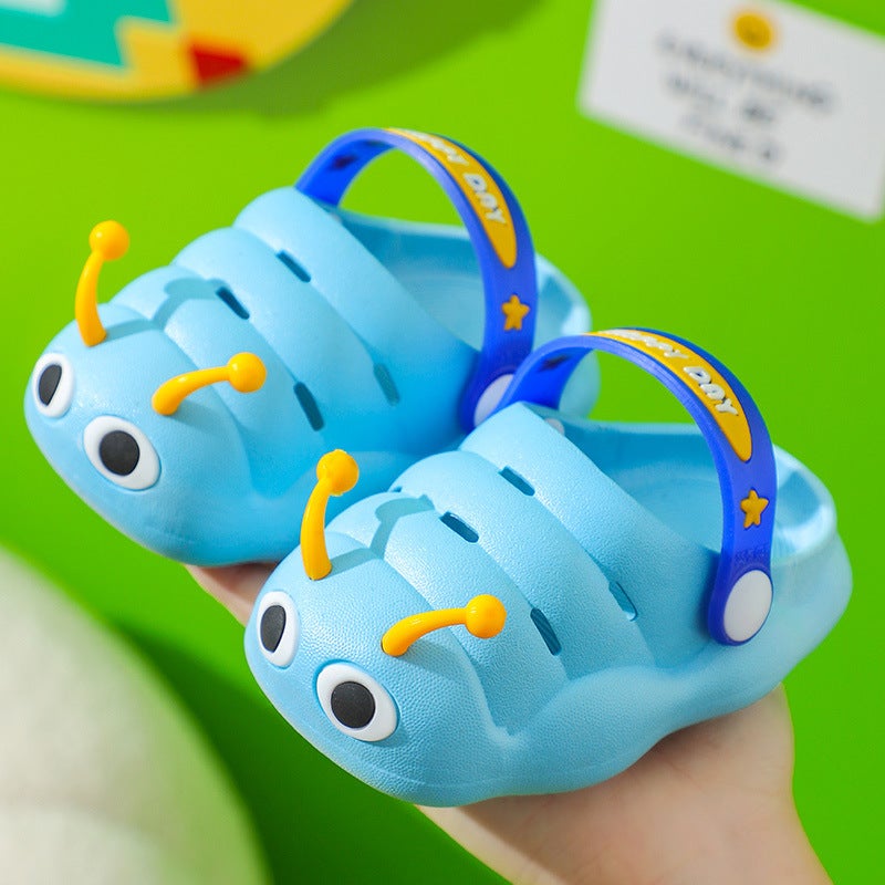Baby sandals and slippers summer caterpillar childrens hole shoes for boys and girls infants and young children non-slip soft bottom indoor anti-collision sky blue 
